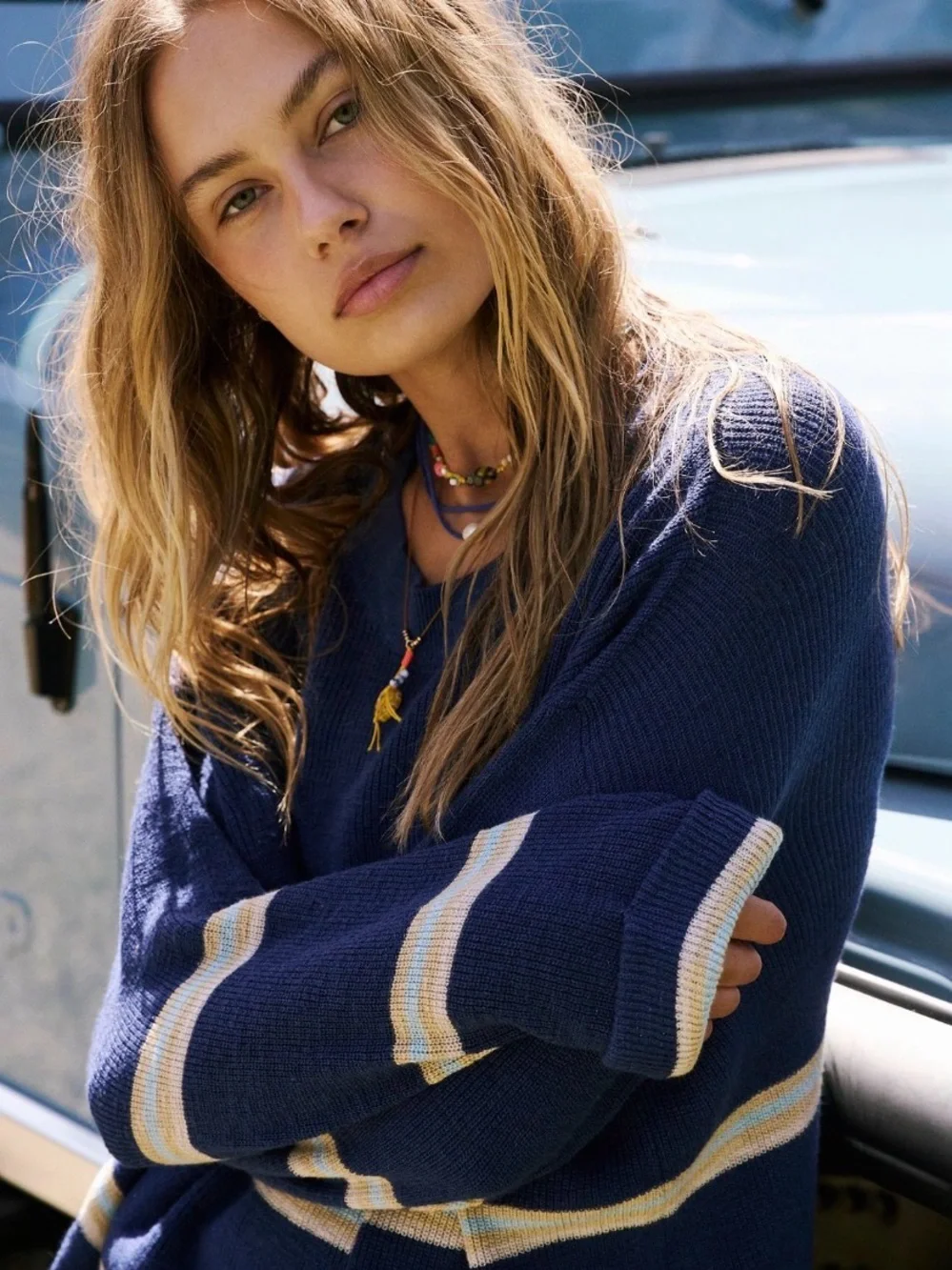 🆕Bnwt Free People Mariner Sweater Striped Navy & Cream Knit Lounge Set